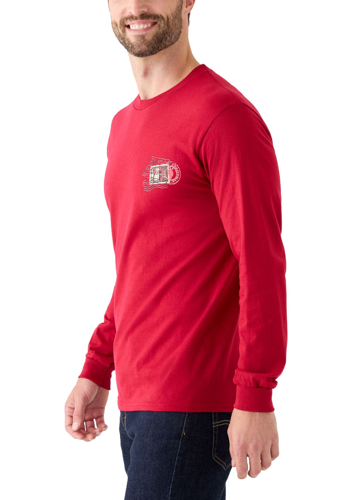 Long Sleeve Santa Post Card Graphic Shirt