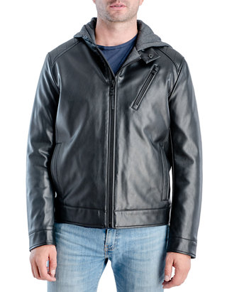 Michael Kors Men's Moto Hoodie Faux Leather Jacket | belk