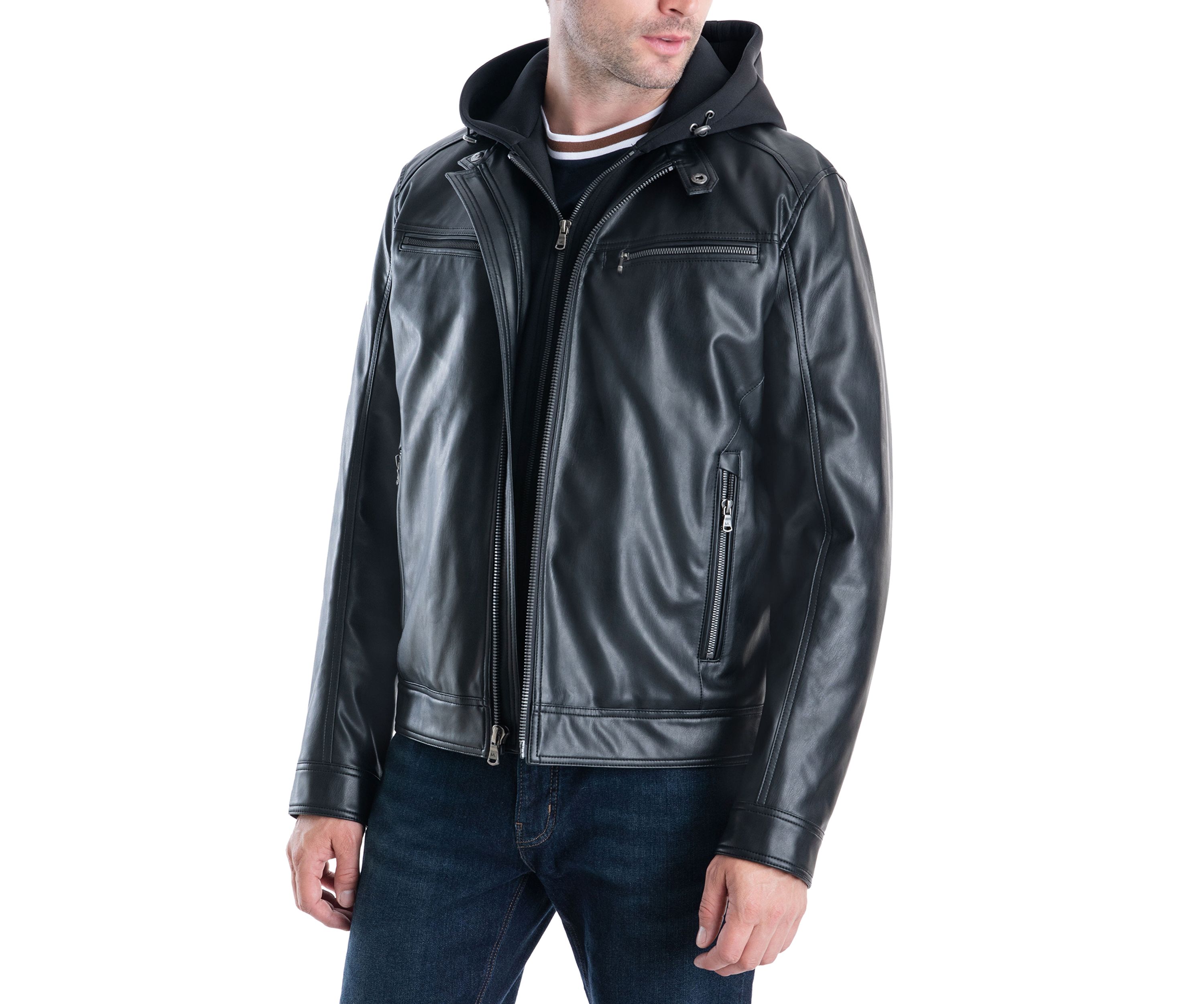 Mens Faux Leather Hooded Jacket