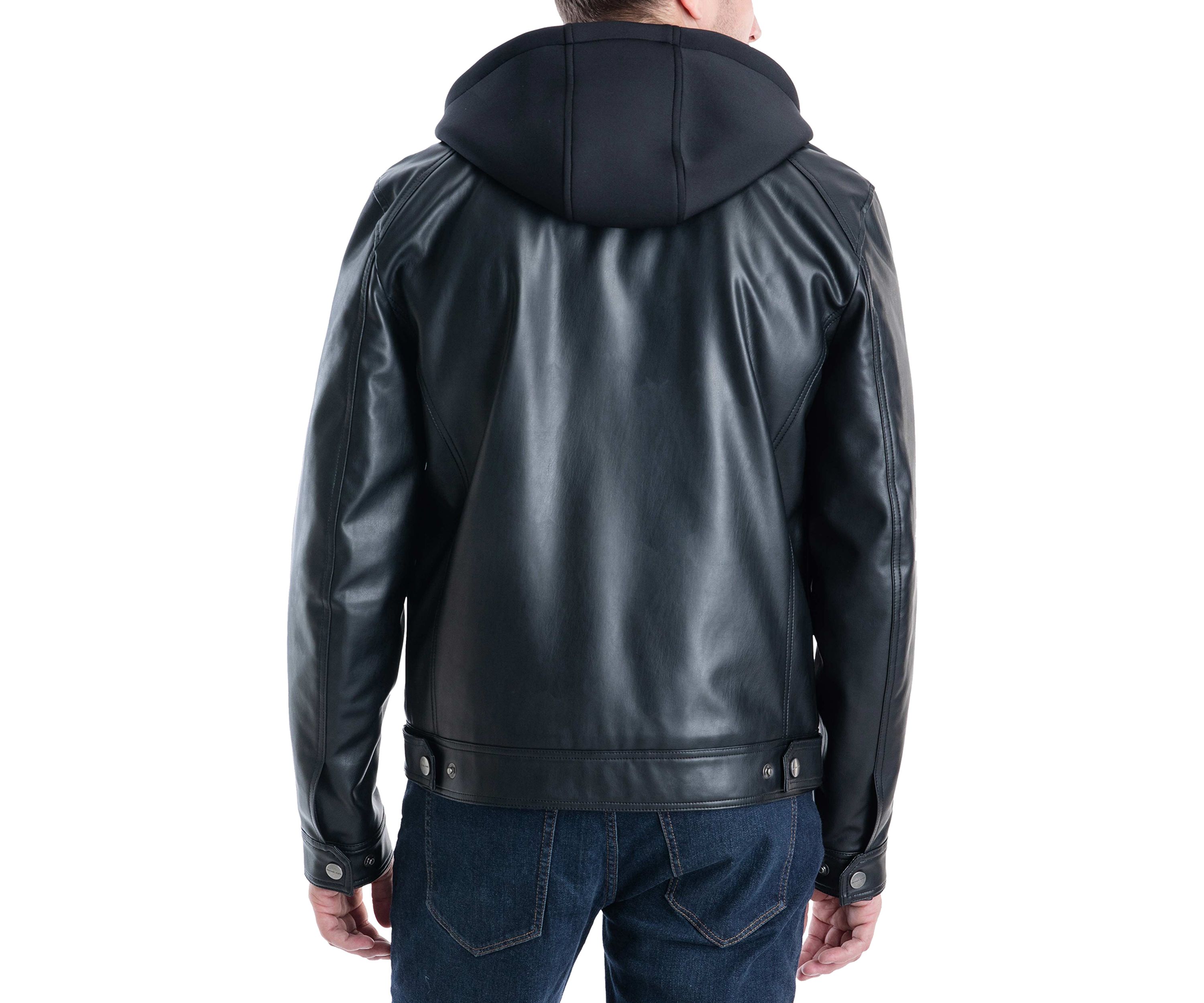 Mens Faux Leather Hooded Jacket