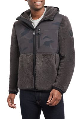 Michael Kors Men's Mixed Media Fleece Jacket with Hood, Small -  0883661248062