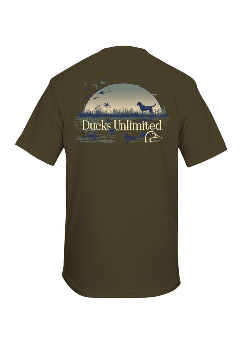 Mens Short Sleeve Dog Sunset Graphic T-Shirt 