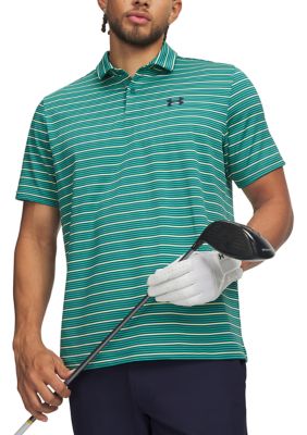 Under Armour Men's UA Matchplay Stripe Polo Shirt, Green, XL