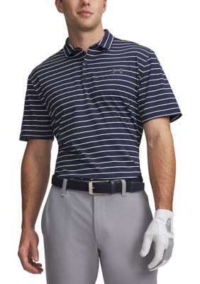 Under Armour Men's UA Matchplay Stripe Polo Shirt, Navy Blue, Small