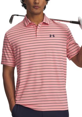 Under Armour Men's UA Matchplay Stripe Polo Shirt, Pink, Small