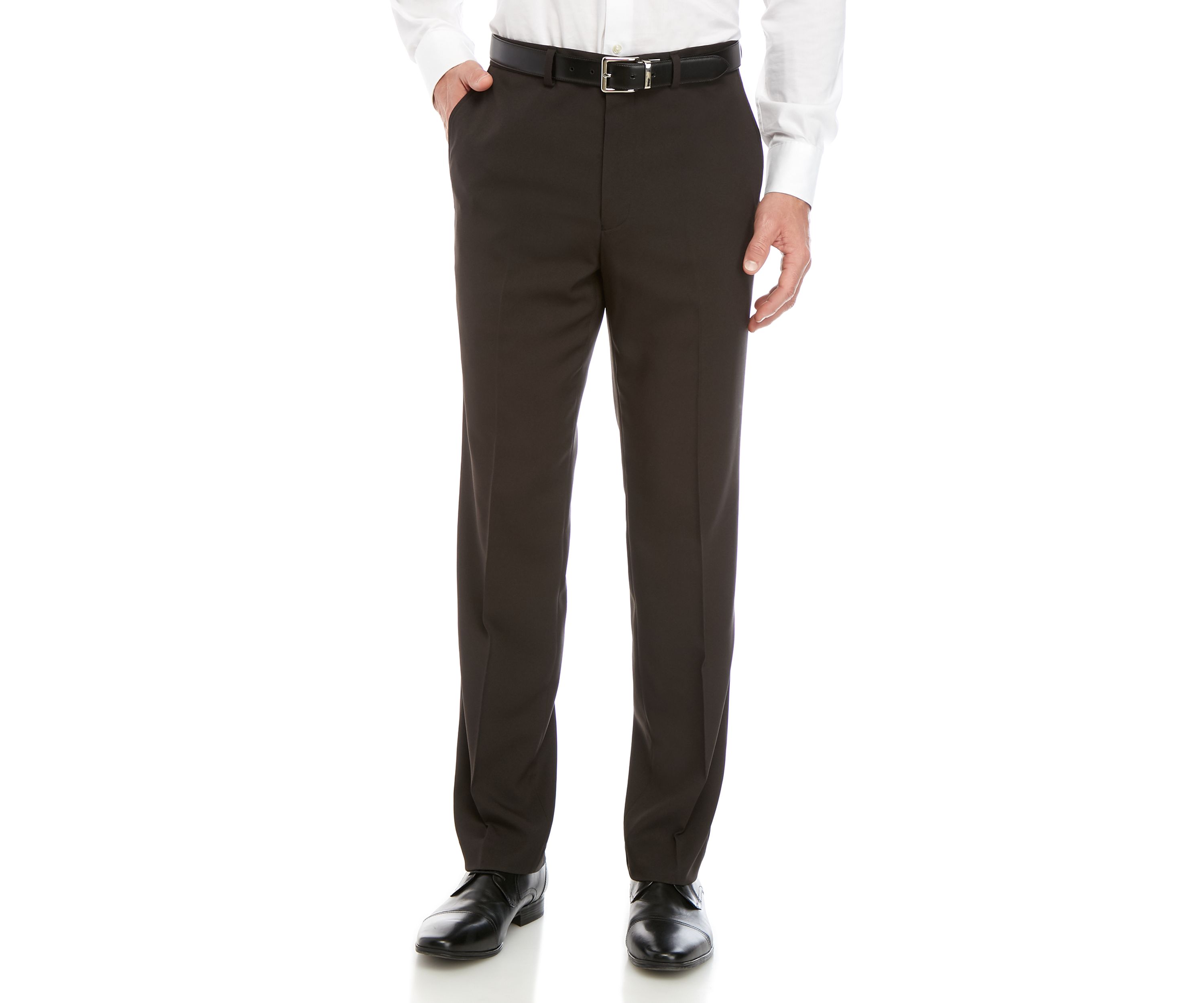 Slim Fit Flat Front Stretch Waistband Solid Trousers