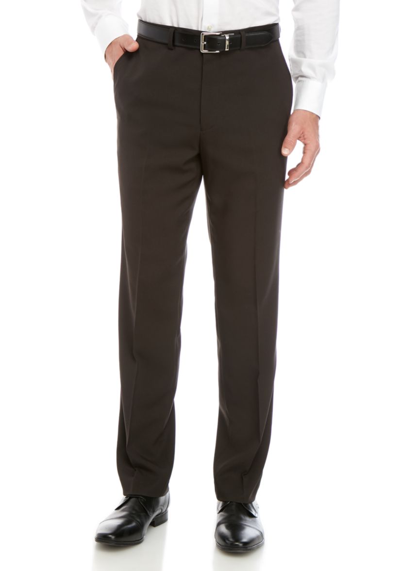 Slim Fit Flat Front Stretch Waistband Solid Trousers
