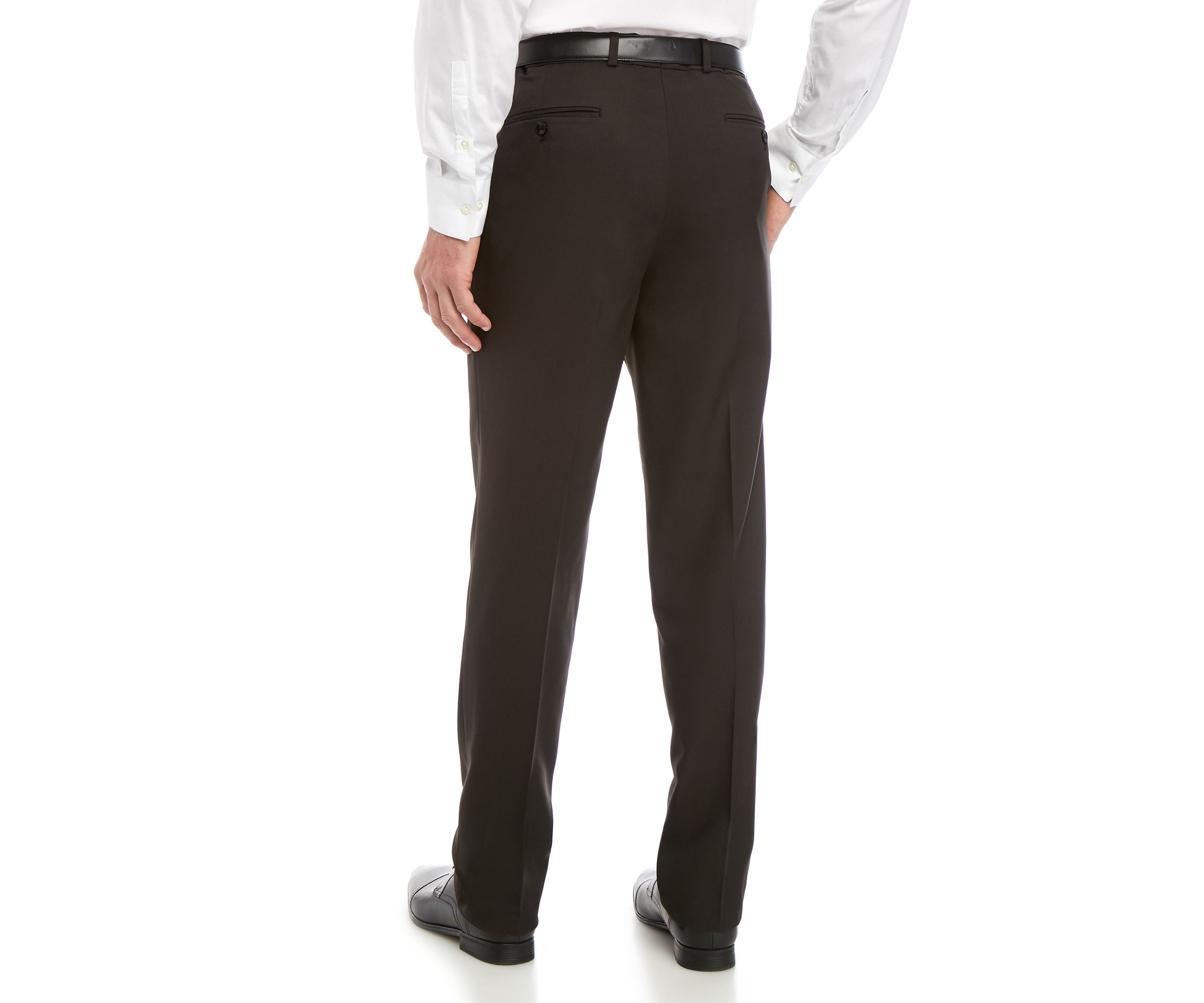 Slim Fit Flat Front Stretch Waistband Solid Trousers