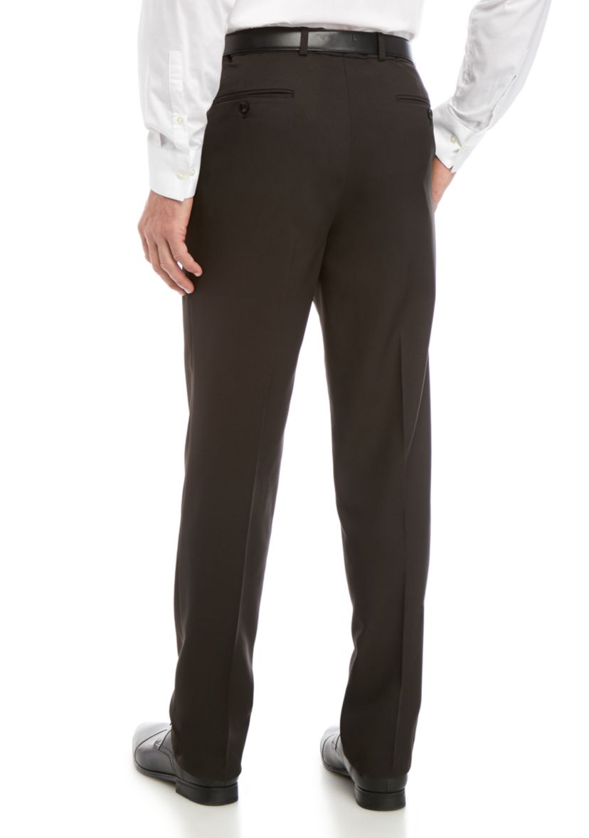 Slim Fit Flat Front Stretch Waistband Solid Trousers