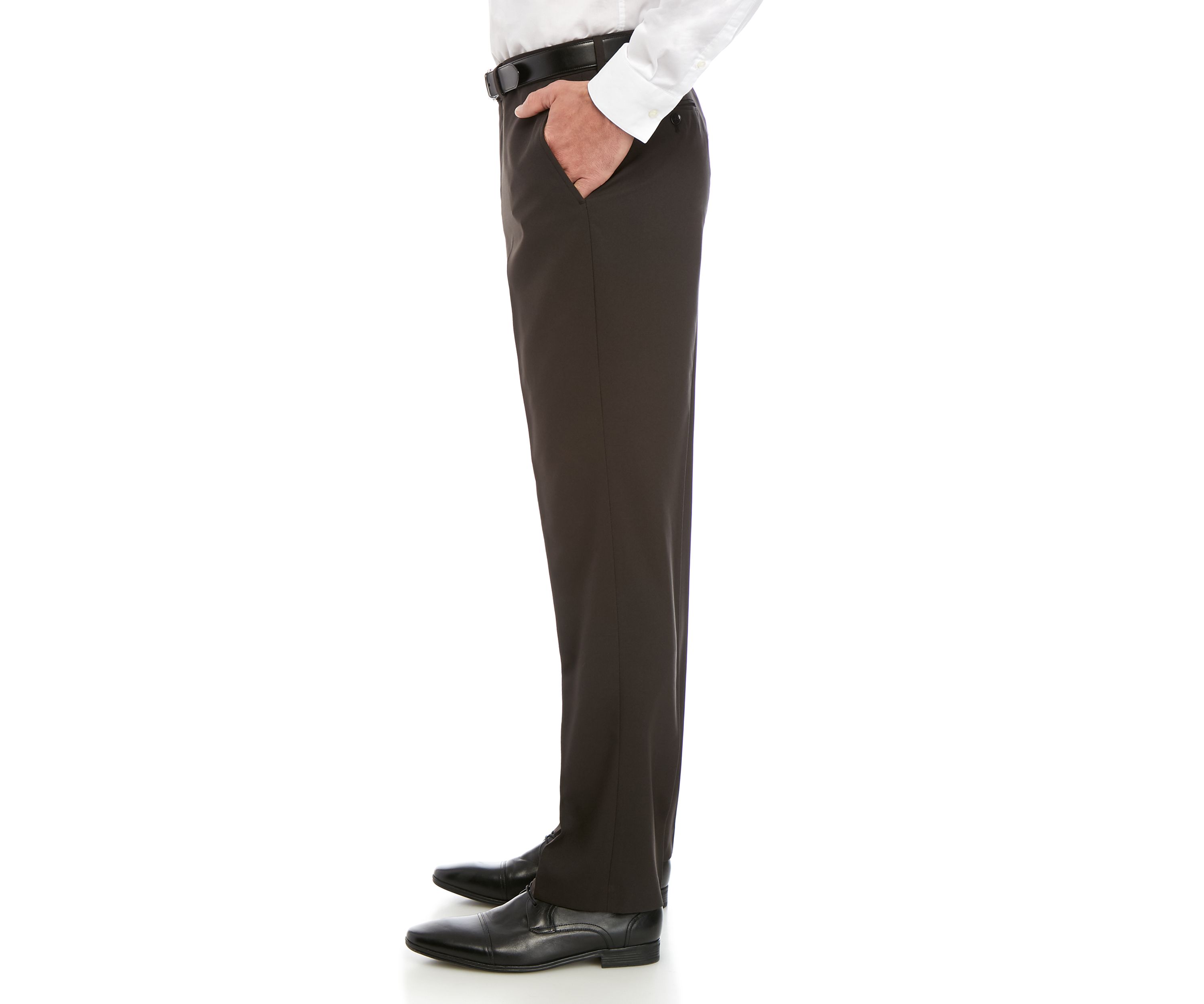 Slim Fit Flat Front Stretch Waistband Solid Trousers