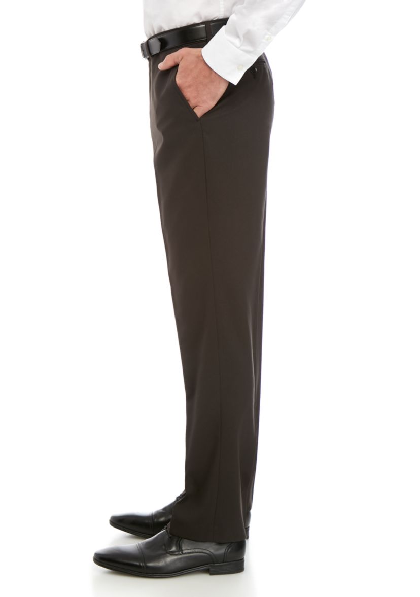 Slim Fit Flat Front Stretch Waistband Solid Trousers