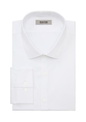 Kenneth Cole Reaction Men's Reaction Techni-Cole, Slim Fit, Tonal Stripe Dress Shirt, White, 15 - 15.5 32/33