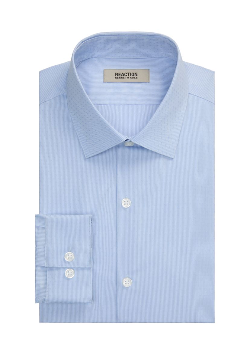 Kenneth Cole | Reaction - Slim Fit Flex Stretch Dress Shirt in BLUE STRIPE, Size: 17-17.5/34