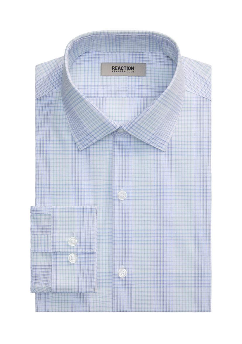 Kenneth Cole Reaction Men's Slim Fit Plaid Shirt, Blue, 17 - 17.5 34/35, Cotton