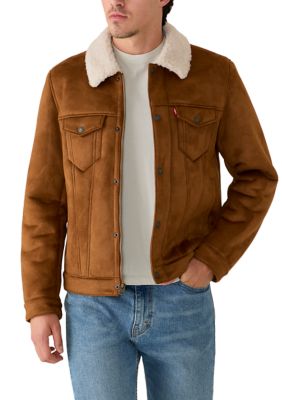 Levi's Men's Faux Shearling Zip Front Trucker Jacket, Brown, Medium