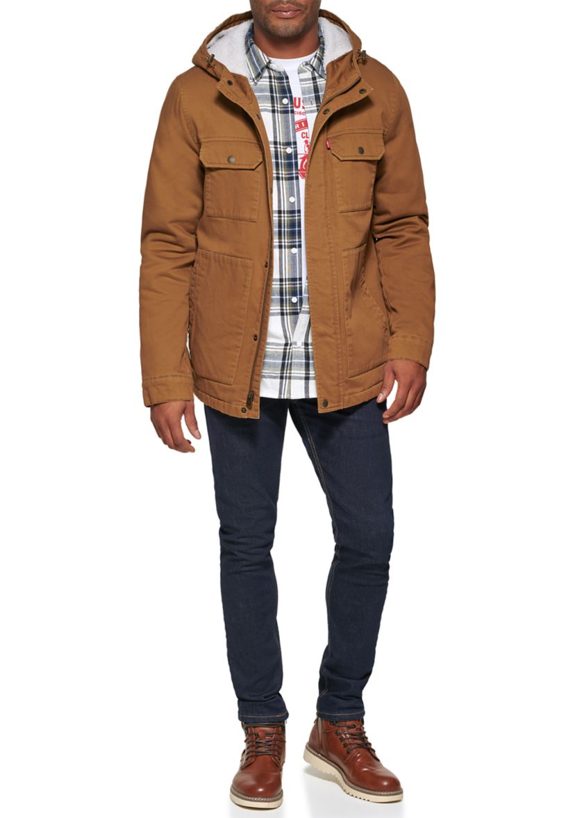 Mens Bedford Corduroy Workwear Jacket With Sherpa Lined Hood