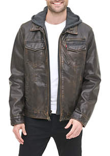 Levi's® Men's Faux Leather Sherpa Lined Trucker Jacket With Jersey Hood |  belk