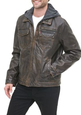 Levi's® Men's Faux Leather Sherpa Lined Trucker Jacket With Jersey Hood |  belk