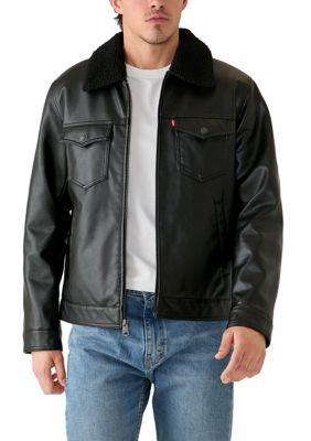 Levi's Men's Faux Leather Quilted Trucker Jacket, Black, Medium