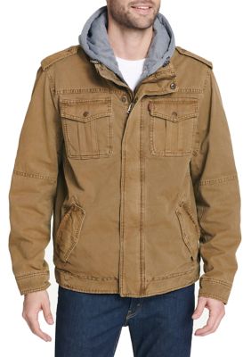 Levi's® Big & Tall Cotton Military Trucker Jacket with Sherpa Lining and  Zip Out Jersey Hood and Bib | belk