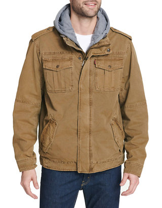 Levi's® Big & Tall Cotton Military Trucker Jacket with Sherpa Lining and  Zip Out Jersey Hood and Bib | belk