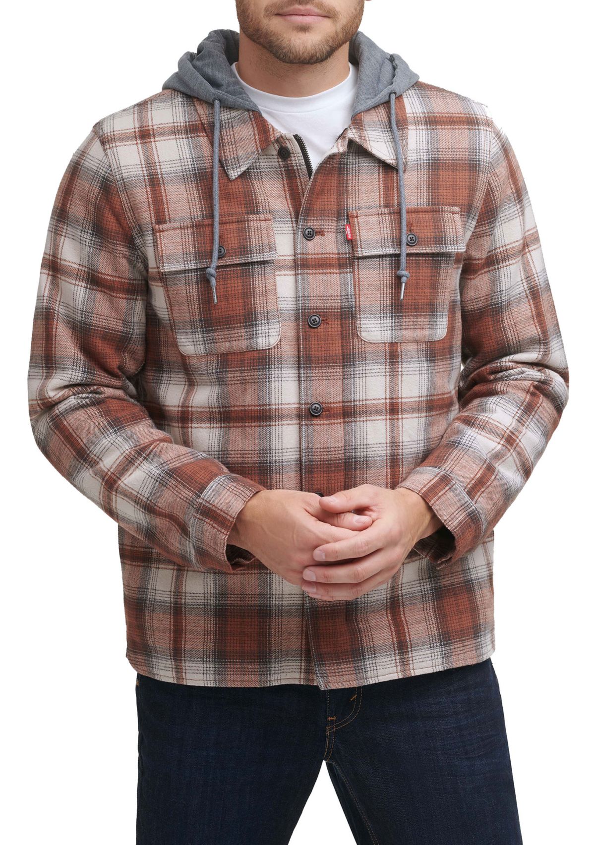 Cotton Shacket with Jersey Hood and Sherpa Lining