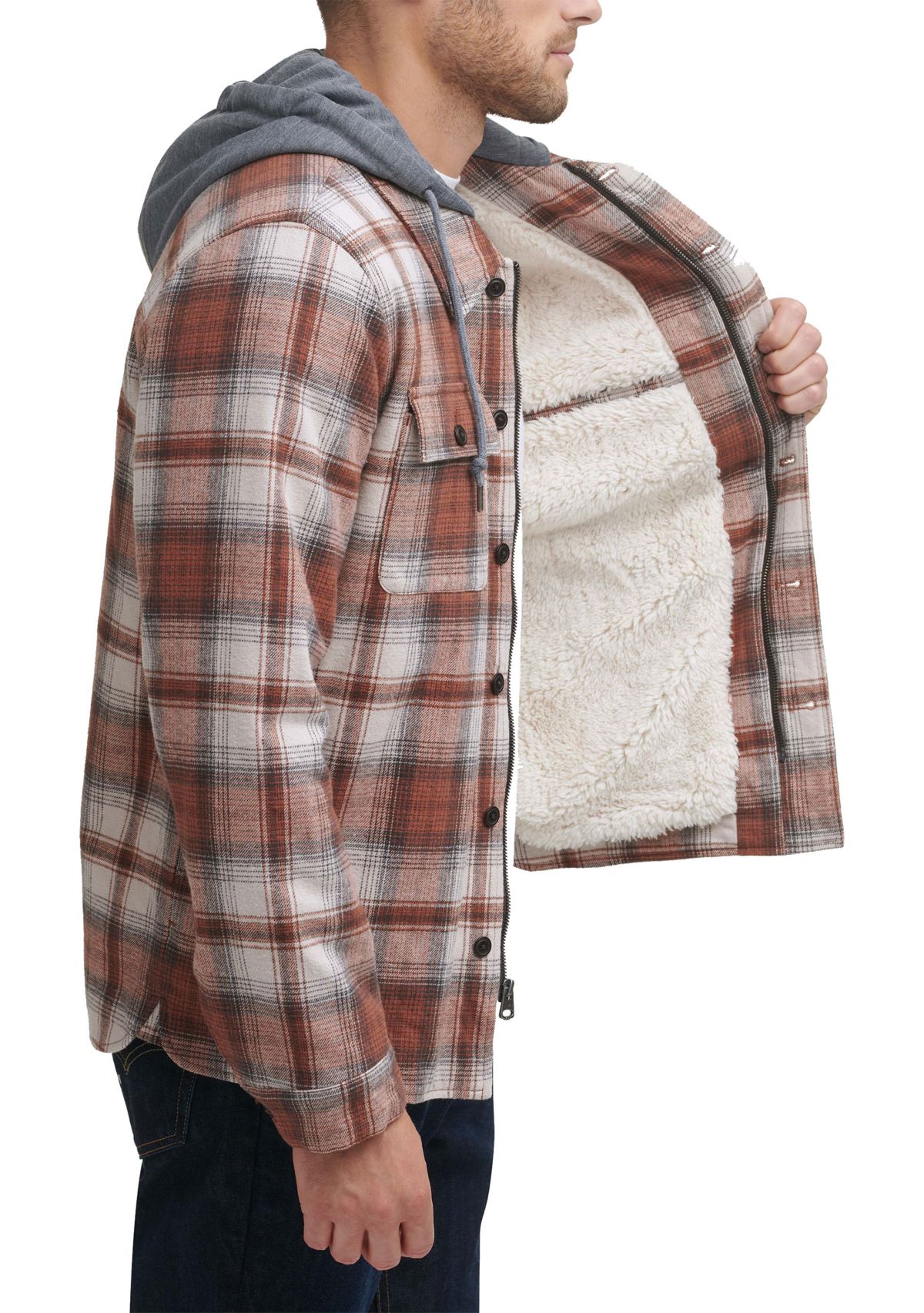 Cotton Shacket with Jersey Hood and Sherpa Lining