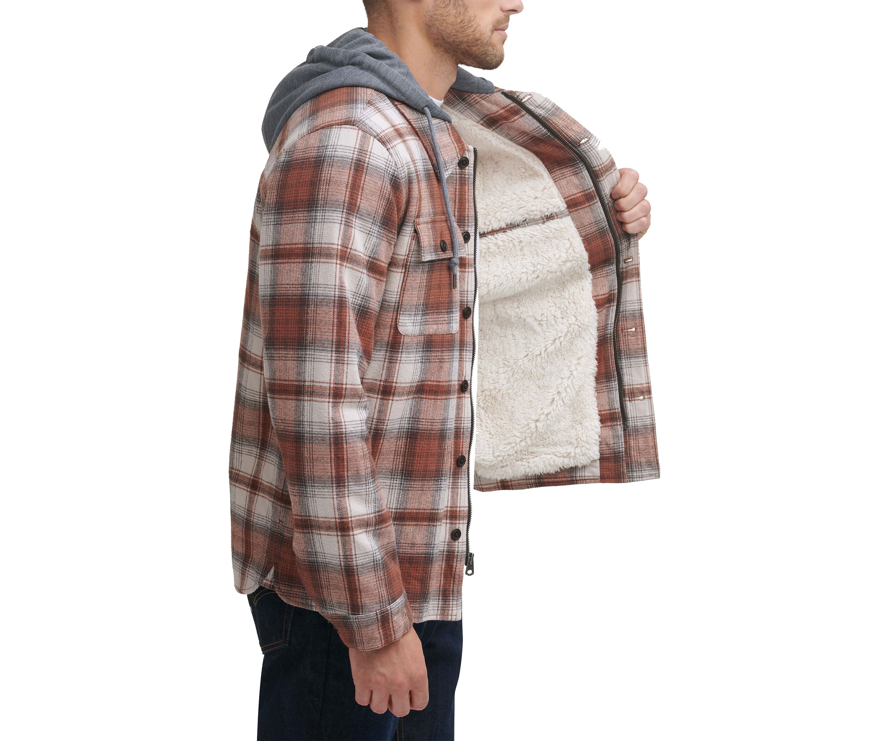 Cotton Shacket with Jersey Hood and Sherpa Lining