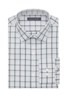 Long Sleeve Slim Fit Grid Check Button Down Shirt