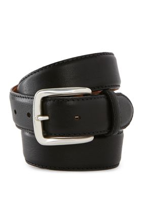 Men's Stitched Edge Polished Silver Buckle Belt