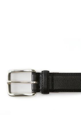 Men's Stitched Edge Polished Silver Buckle Belt