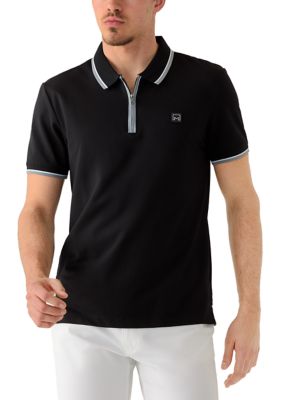 Collection by Michael Strahan Men's Short Sleeve Zip Polo, Black, Large