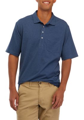 Southern Proper Men's Short Sleeve Solid Heather Polo Shirt, Navy Blue, Medium
