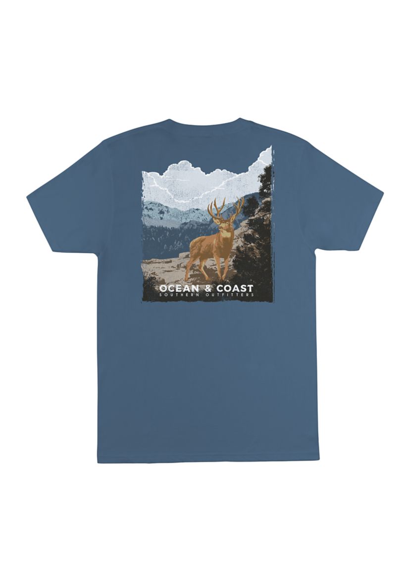 Indigo Blue Mountain Deer Graphic T-Shirt 