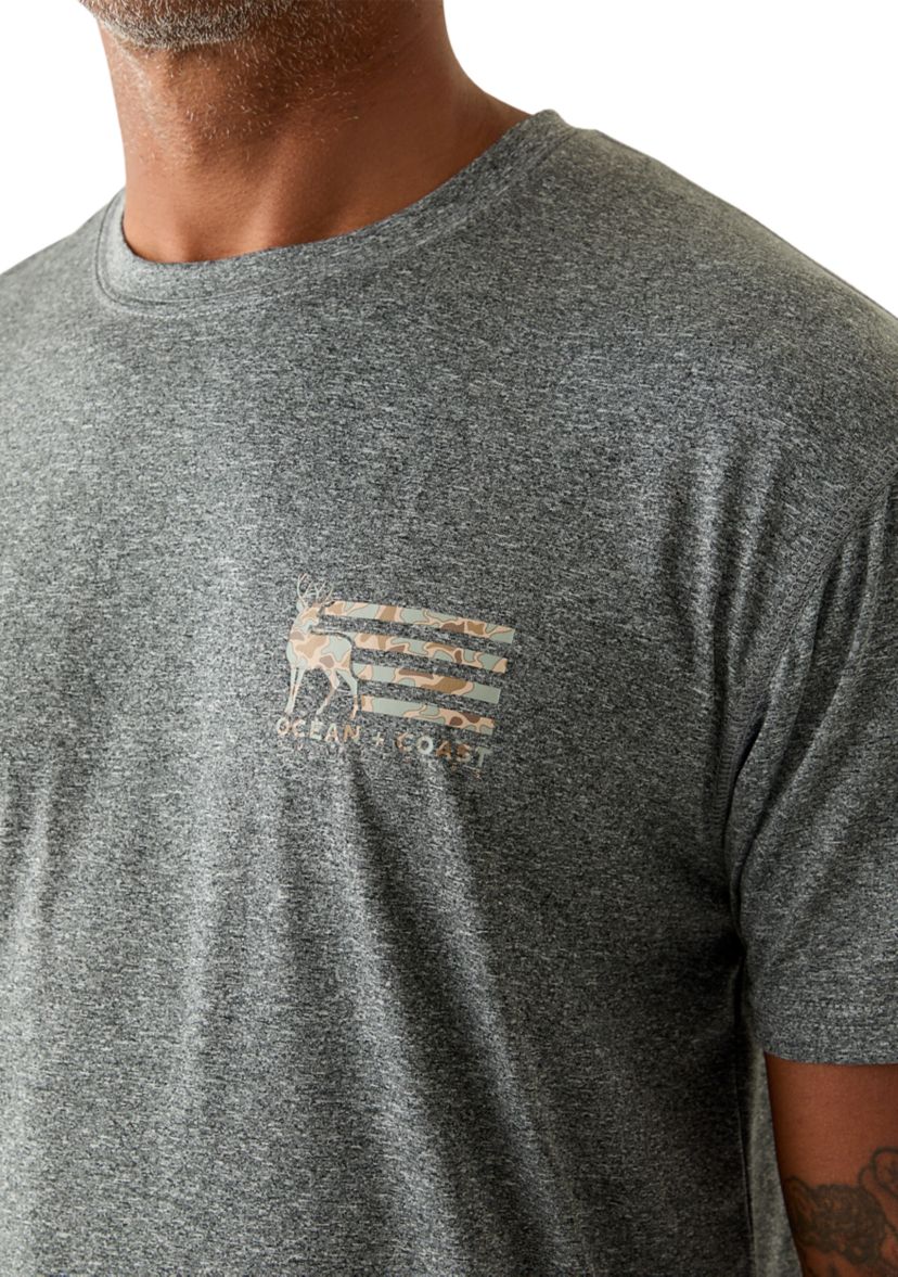 Short Sleeve Deer Camo Flag Graphic T-Shirt