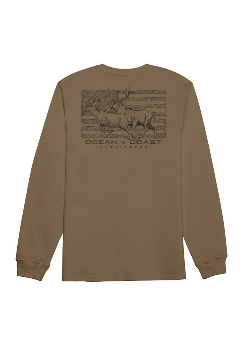 Long Sleeve Americana Deer Graphic T-Shirt 