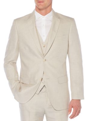 Perry Ellis Men's Linen Cotton Herringbone Jacket, 46 Regular