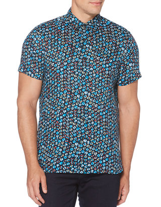 Perry Ellis Mens Short Sleeve Wave Printed Shirt 