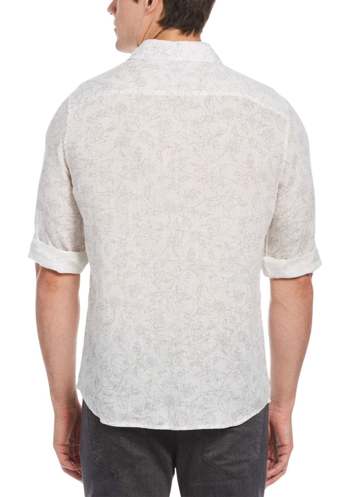 Mens Roll Sleeve Vine Print Linen Shirt