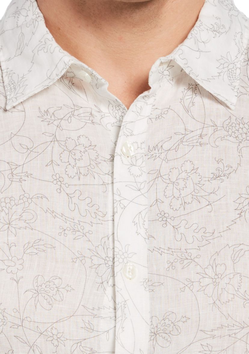 Mens Roll Sleeve Vine Print Linen Shirt
