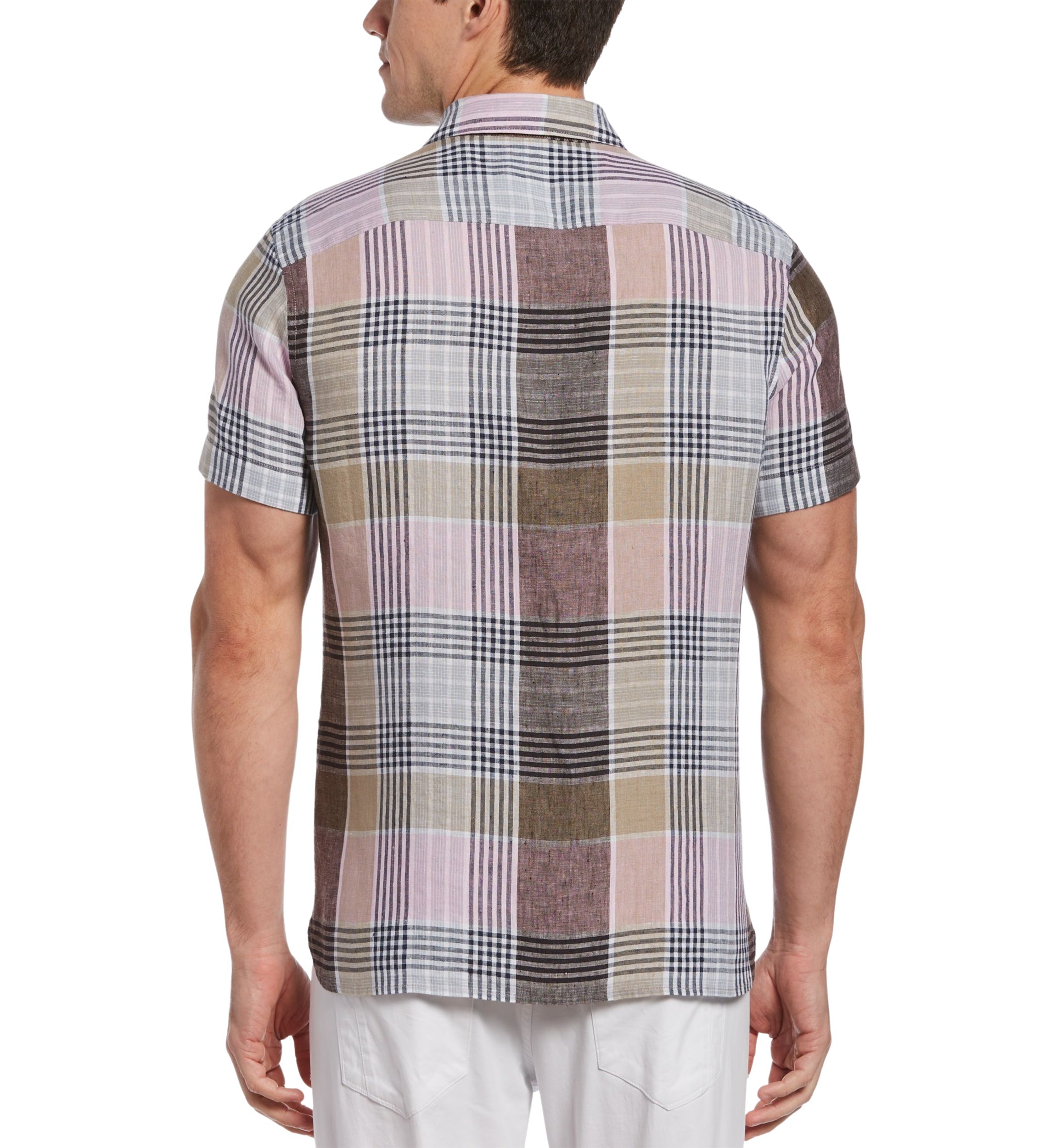 Mens Short Sleeve Large Check Linen Shirt