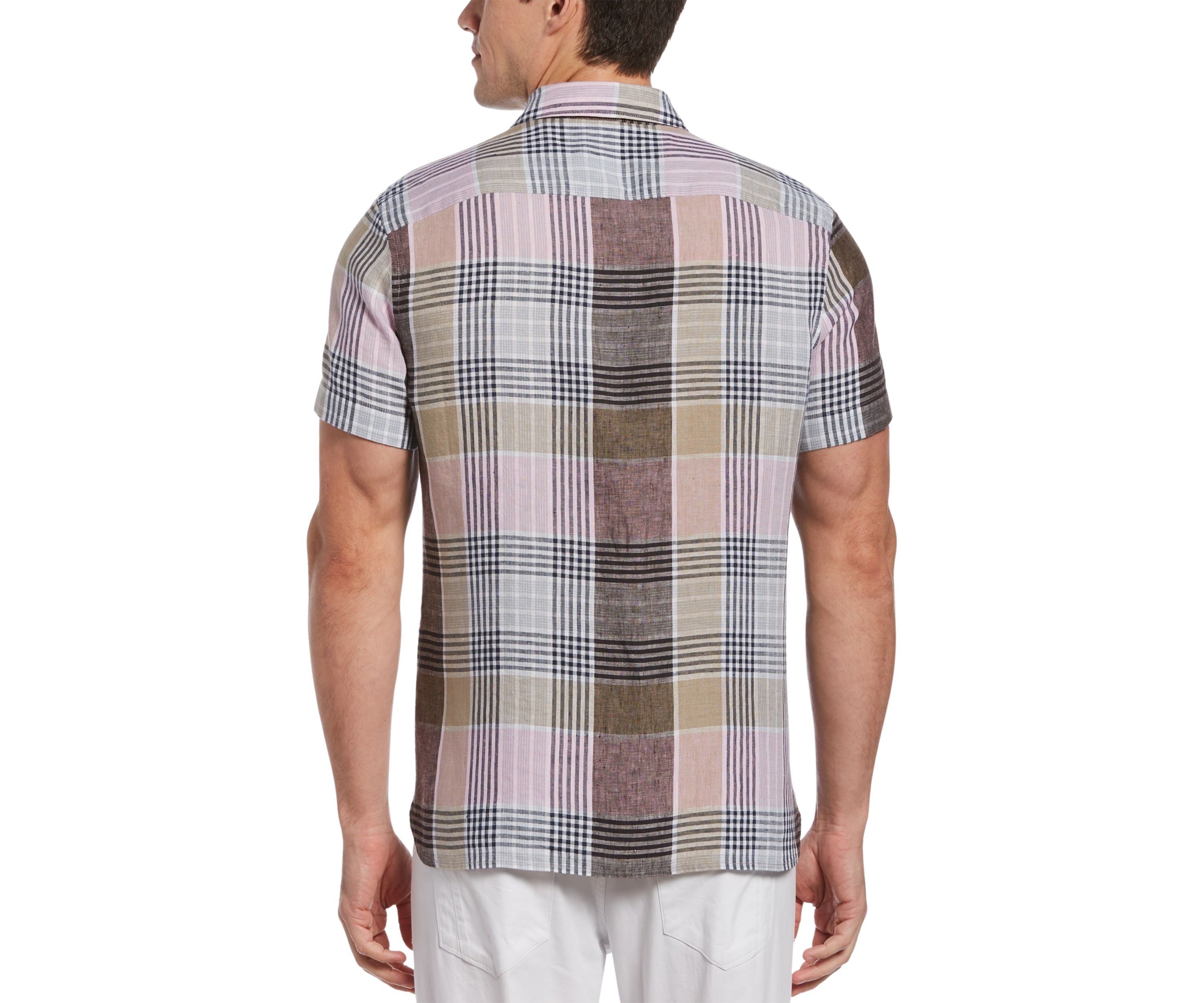 Mens Short Sleeve Large Check Linen Shirt