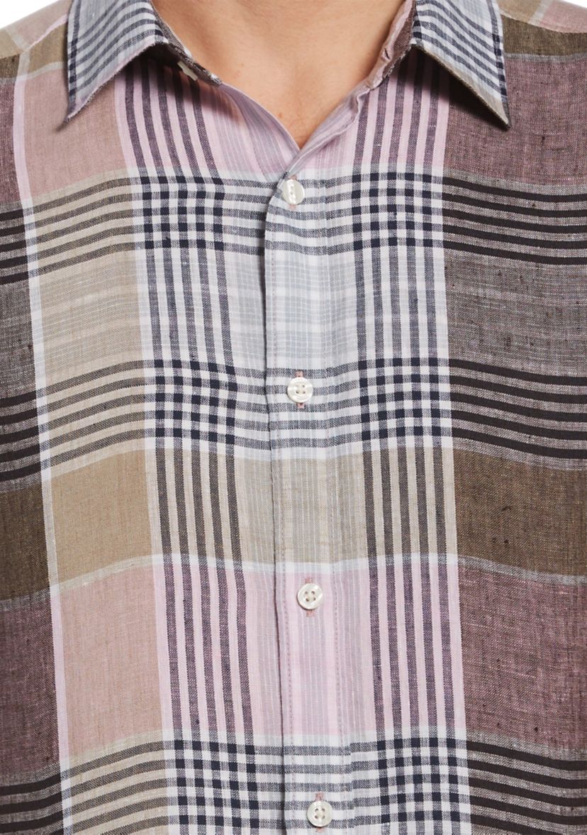Mens Short Sleeve Large Check Linen Shirt