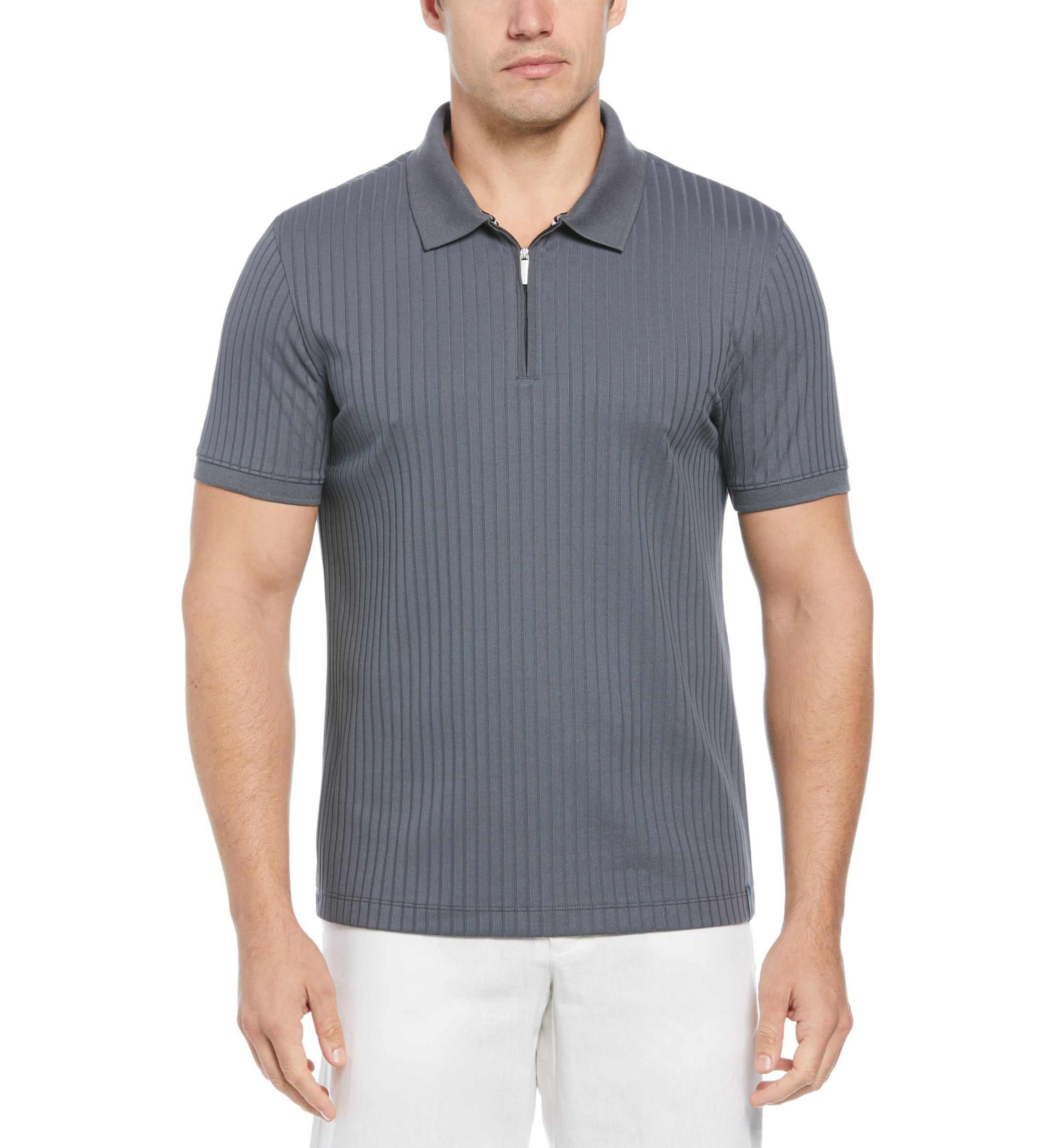 Mens Vertical Ribbed Knit Polo Shirt