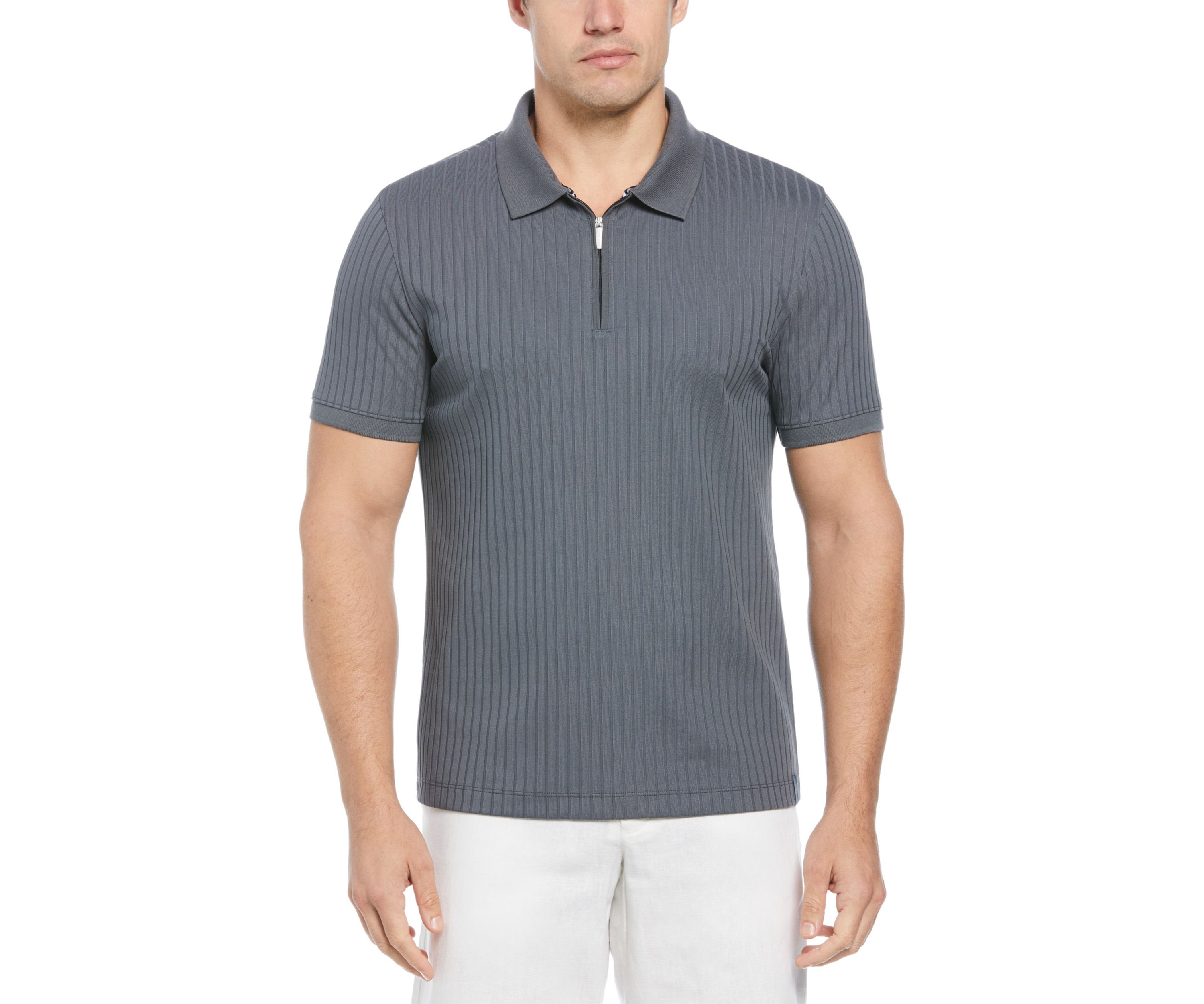Mens Vertical Ribbed Knit Polo Shirt