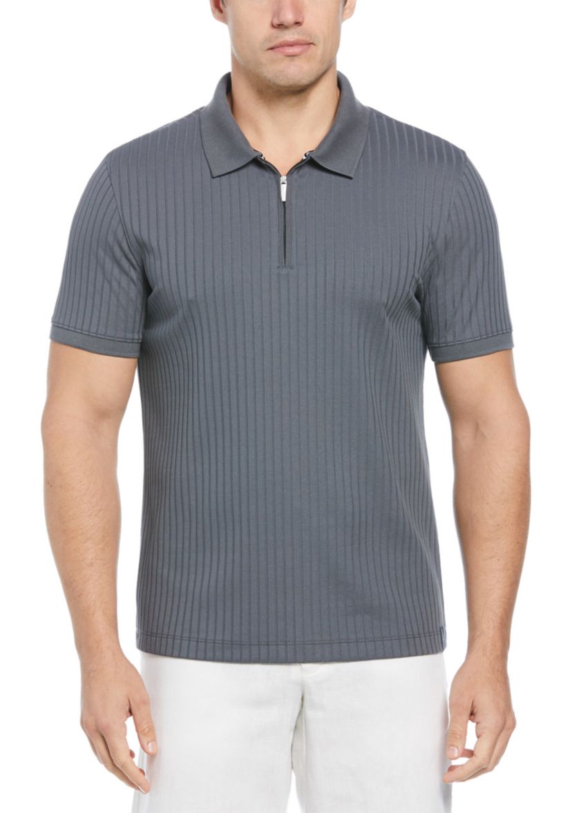 Mens Vertical Ribbed Knit Polo Shirt