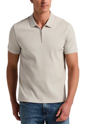 Perry Ellis Men's Vertical Ribbed Knit Polo Shirt, Gray, 2XL
