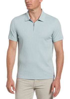 Perry Ellis Men's Vertical Ribbed Knit Polo Shirt, Gray, 2XL