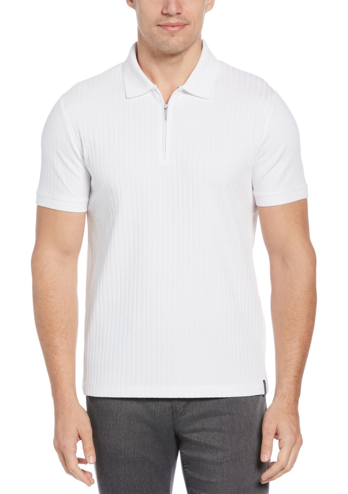 Mens Vertical Ribbed Knit Polo Shirt