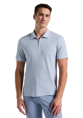 Perry Ellis Men's Vertical Ribbed Knit Polo Shirt, Blue, XL